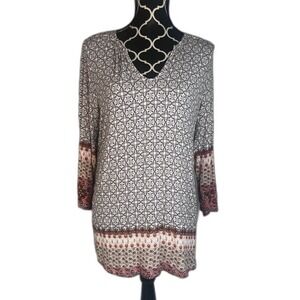 Lila Rose Southwestern Soft Tunic Blouse Size Large Mixed Print Vneck